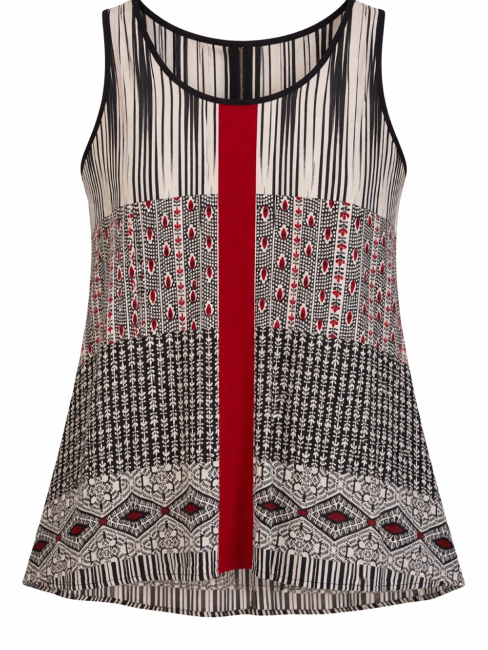 Alfani Sleeveless Mixed Print Blouse Size 10 Black White Red Geometric Tunic Top